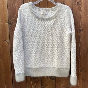 Gorgeous LOFT sweater; eggshell and gray, part wool